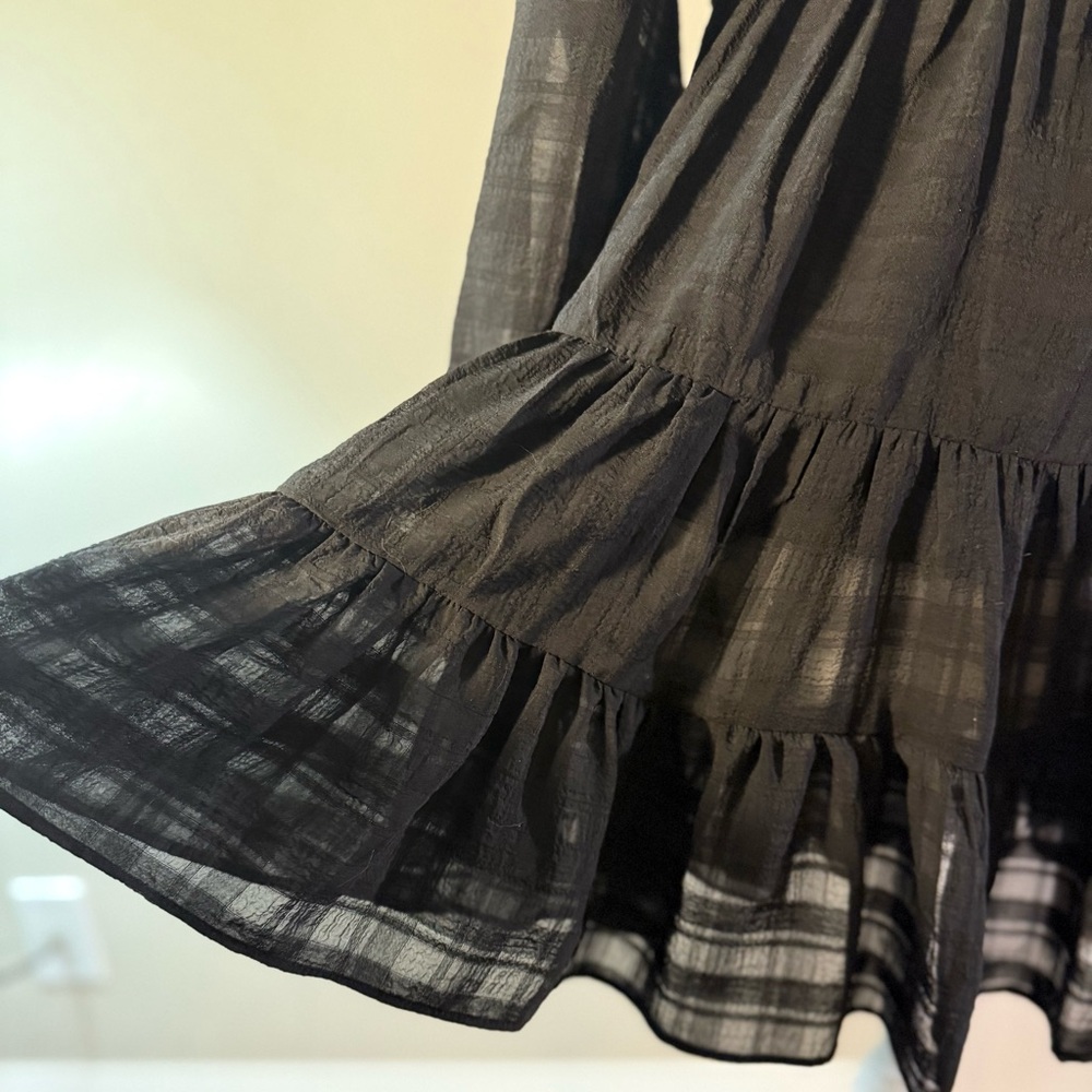 Urban Outfitters River Smocked Long Sleeve Mini Dress Small Babydoll Tiered Boho - Picture 6 of 16